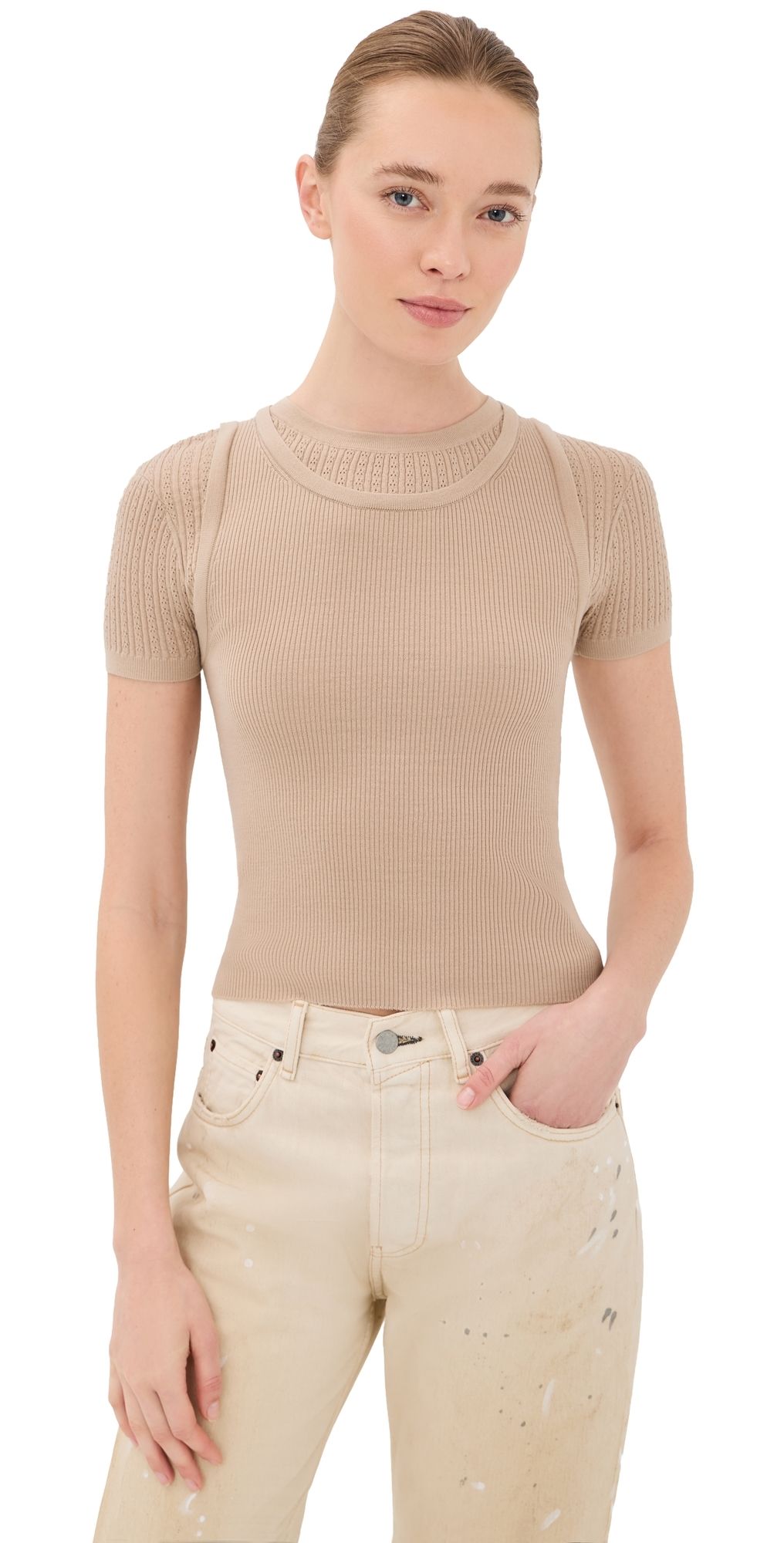 Acne Studios Thin Ribbed T-Shirt Beige XXS