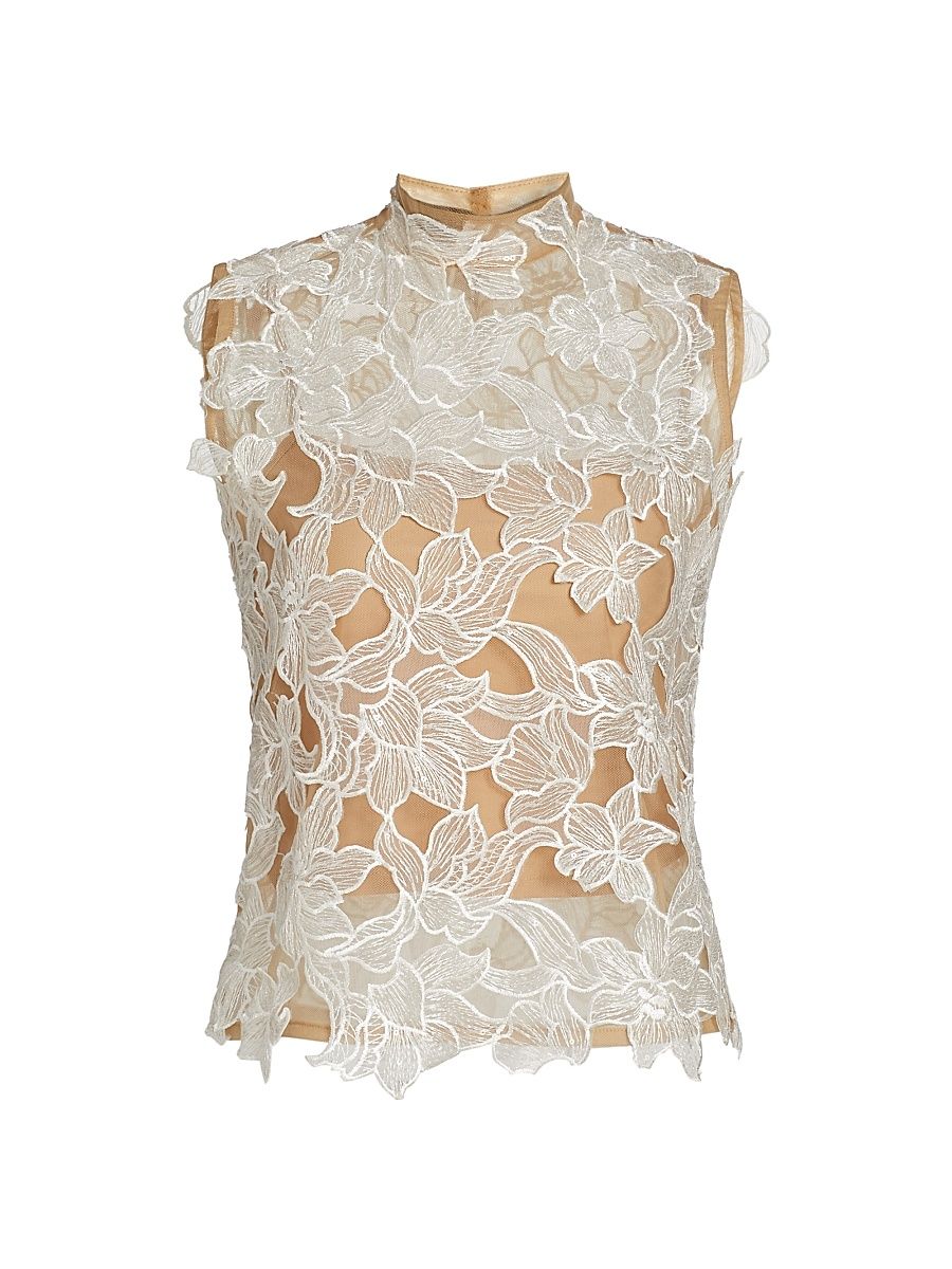 Women's Karol Floral Embroidered Lace Top - White - Size Small