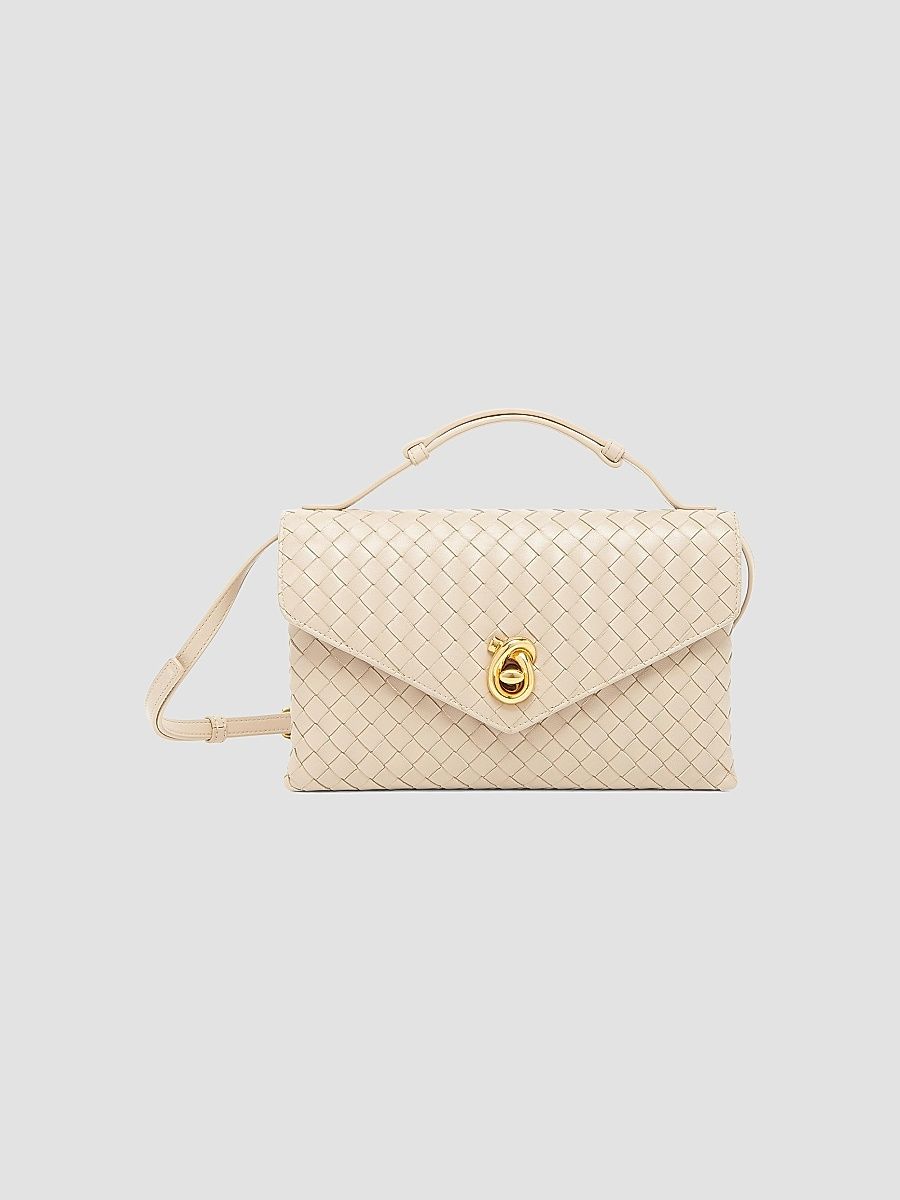 Bottega Veneta Women's Knot Lock Intrecciato Leather Top Handle Bag - Ecru Muse Brass