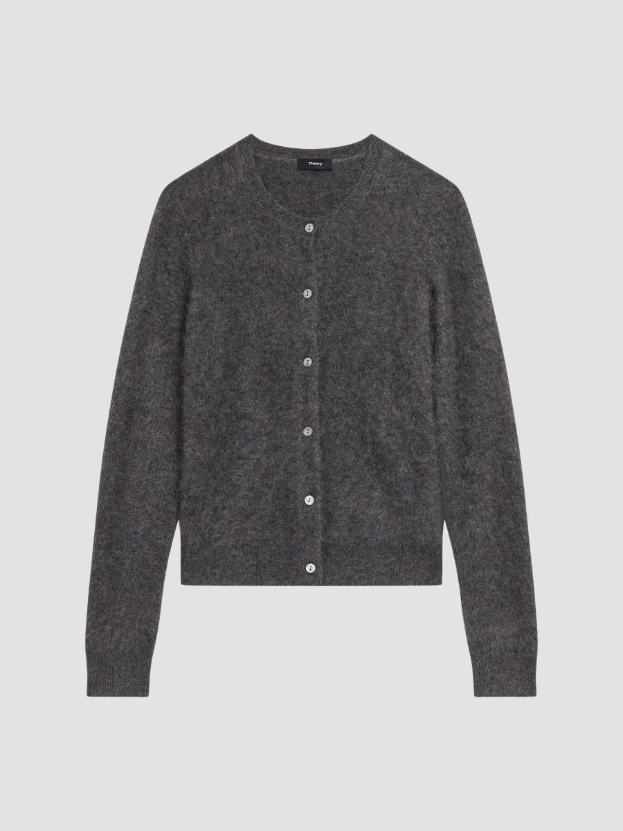 Theory Women's Brushed Cashmere Cardigan - Light Charcoal - Size Large