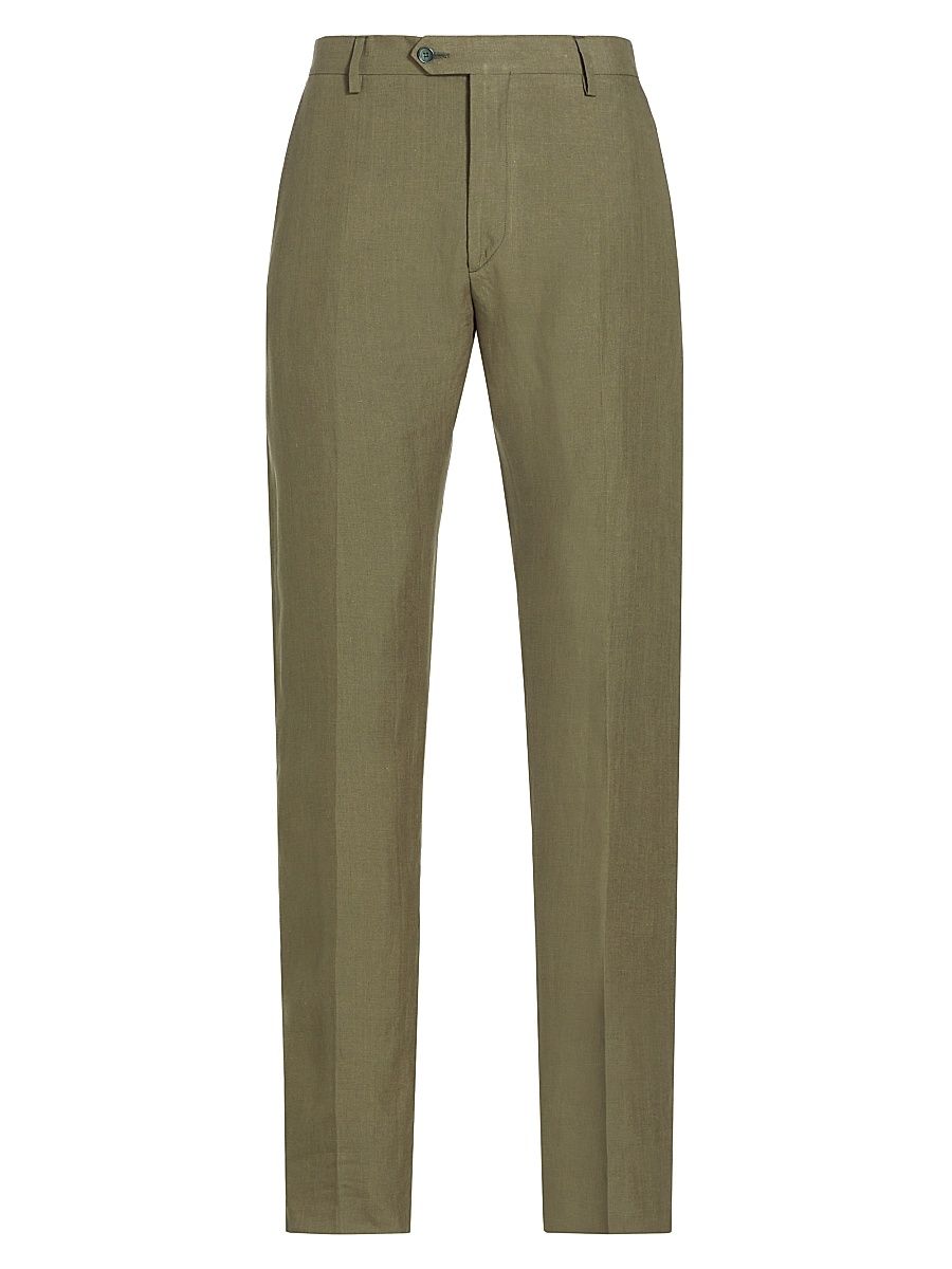 Men's COLLECTION Linen Suit Pants - Olive - Size 40