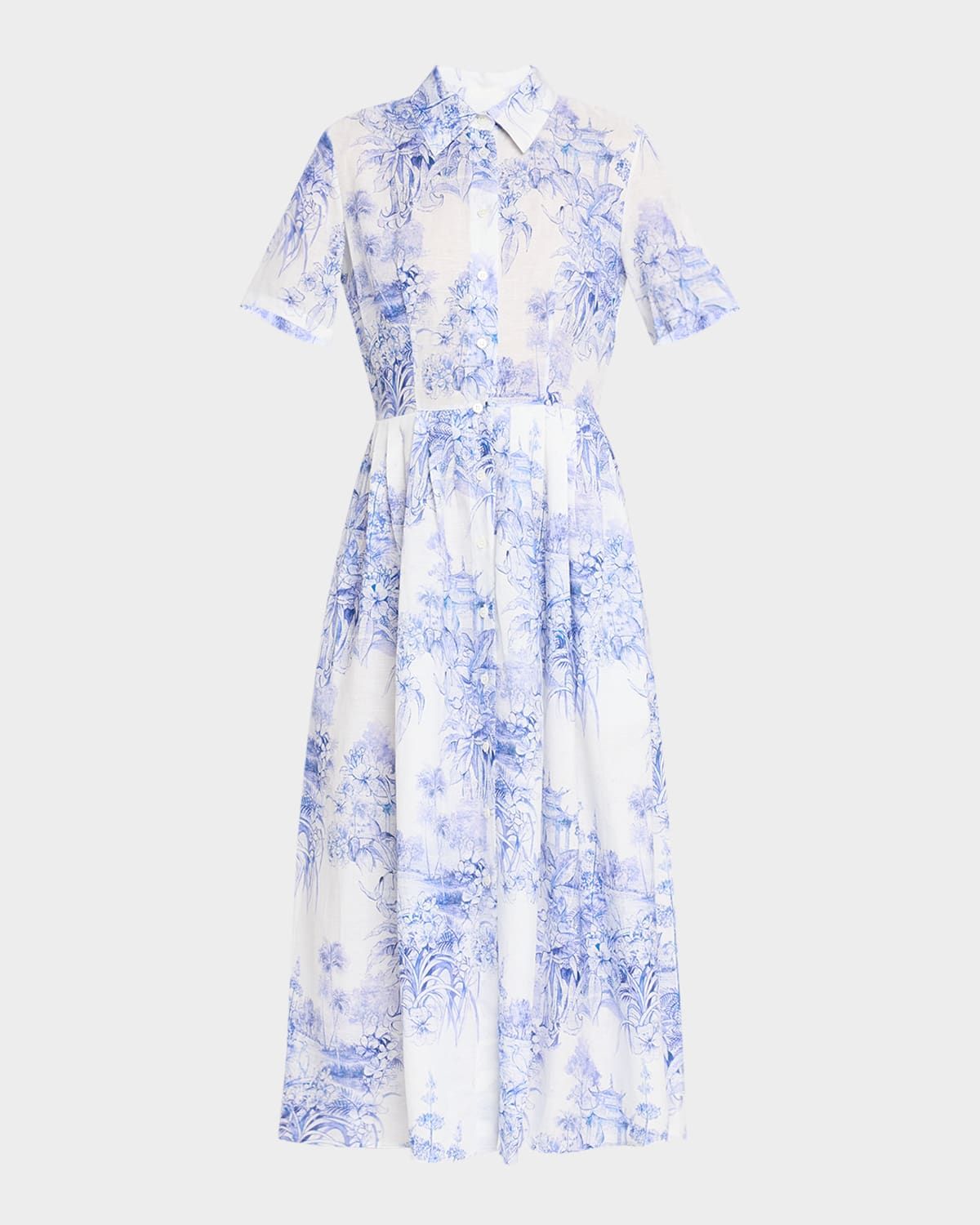 Nellie Pleated Toile-Print Midi Shirtdress