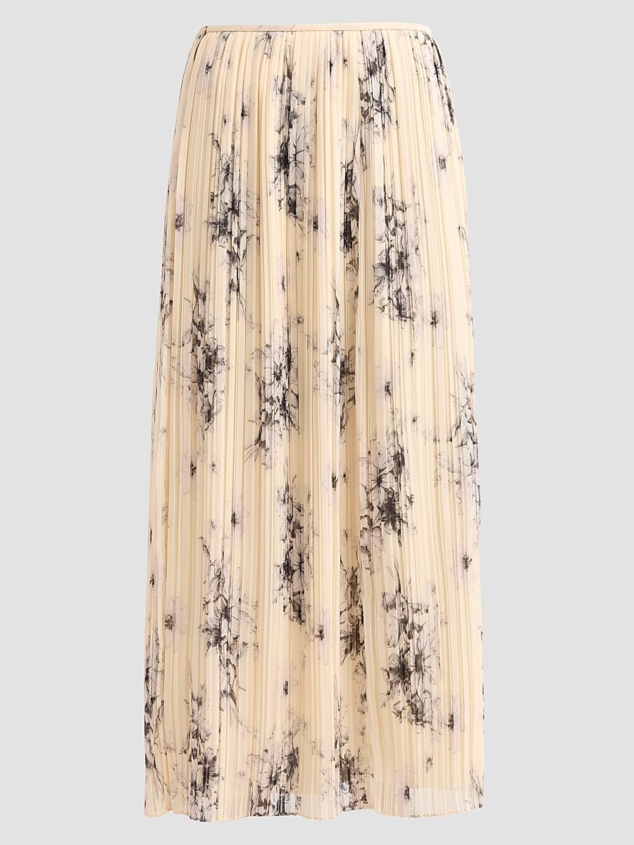 Women's Delaine Hand-Sketched Floral Midi Skirt - Gardenia Black - Size 16