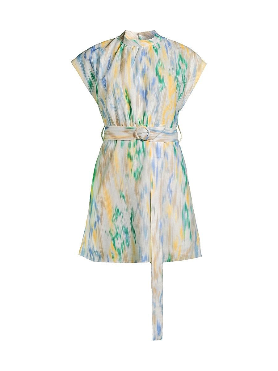 Women's Ikat-Inspired Linen-Blend Belted Minidress - Ikat Print - Size Small