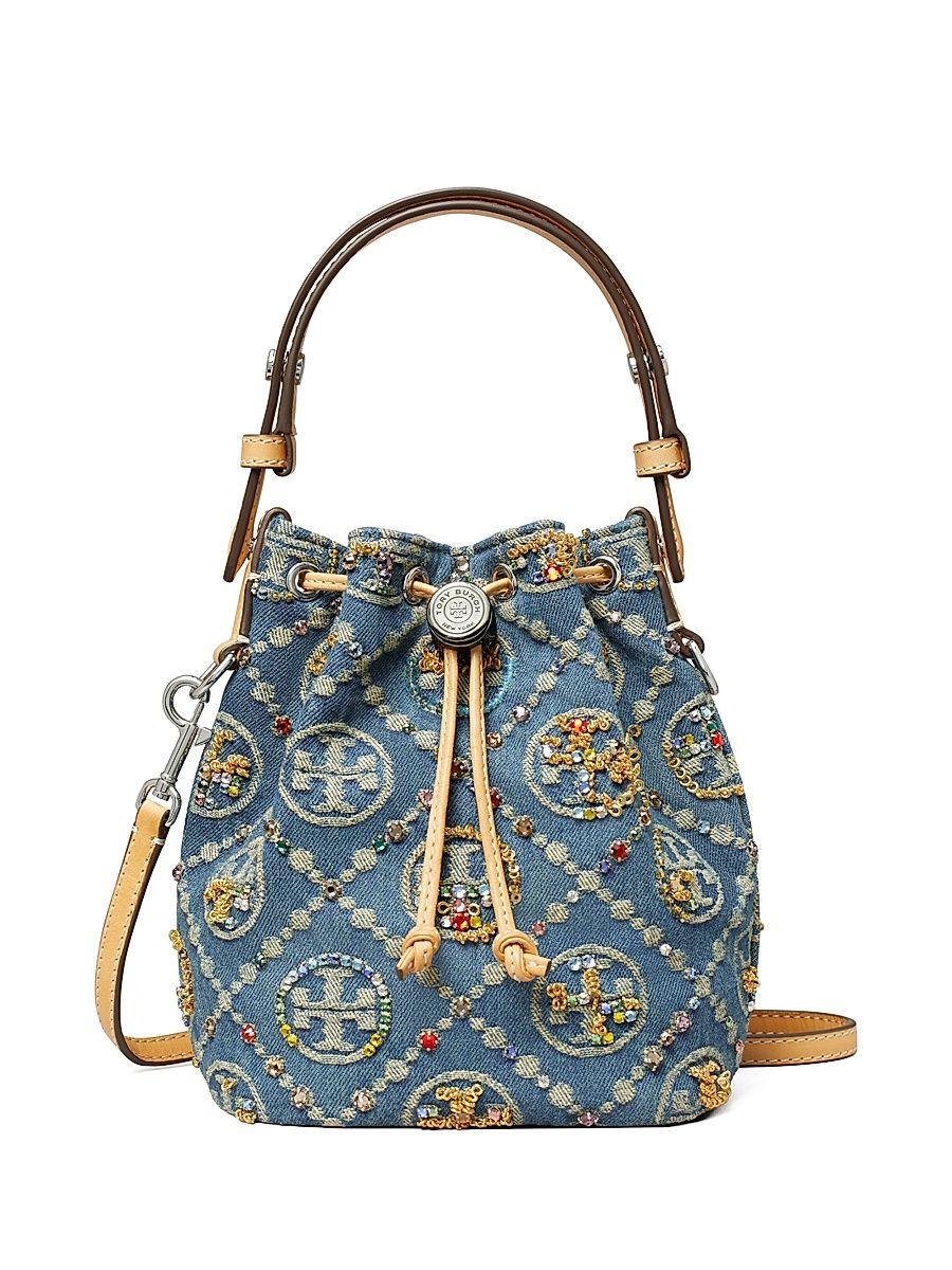 Women's T Monogram Mini Embellished Denim Bucket Bag - Boat House