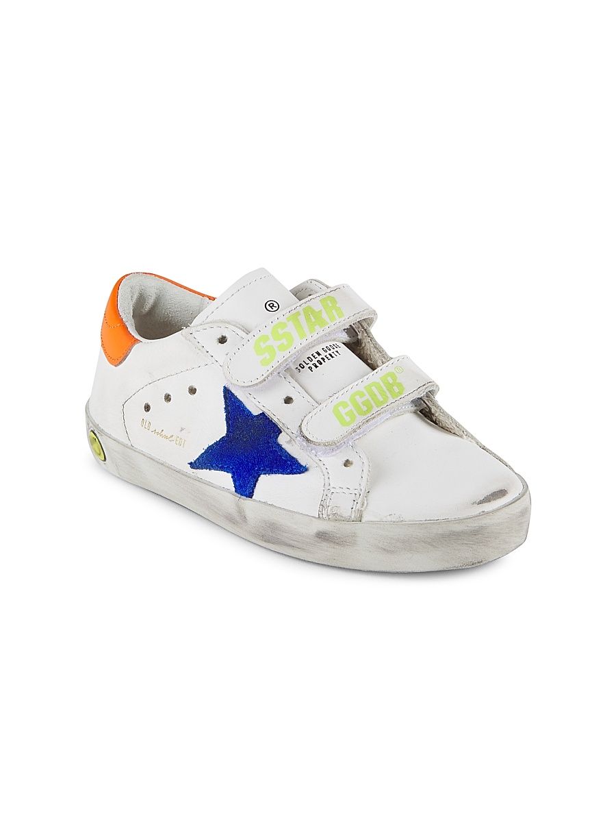 Baby & Kid's Old School Leather Sneakers - White Bluette Orange - Size 3 (Child)