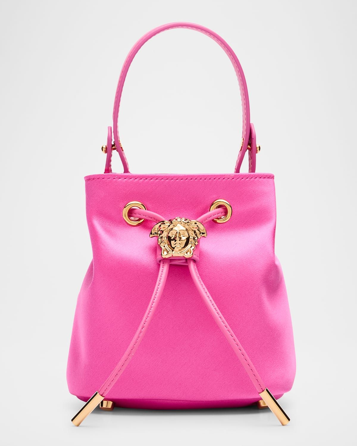 La Medusa Drawstring Satin Bucket Bag