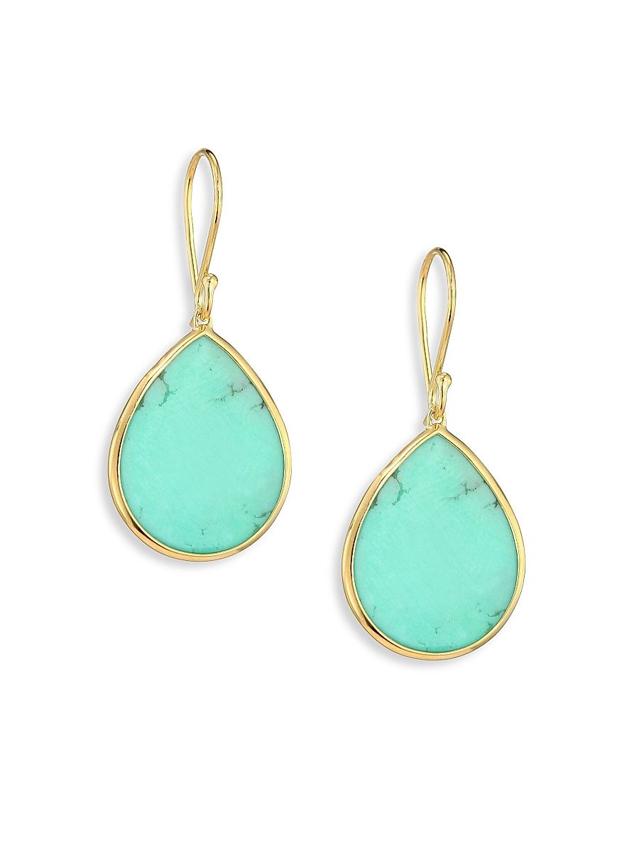 Women's Polished Rock Candy Small 18K Yellow Gold & Turquoise Teardrop Earrings - Gold
