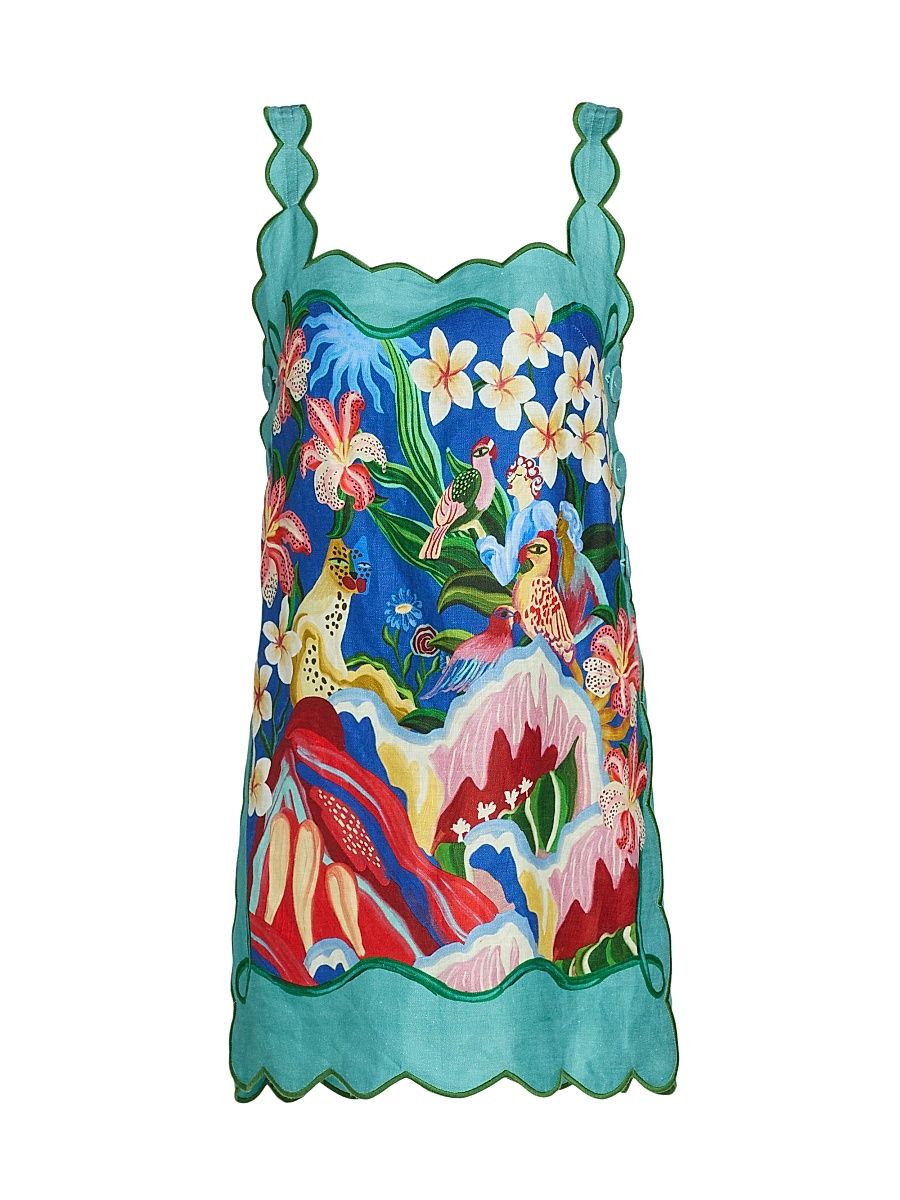 Women's Printed Scalloped Minidress - Blue - Size XL