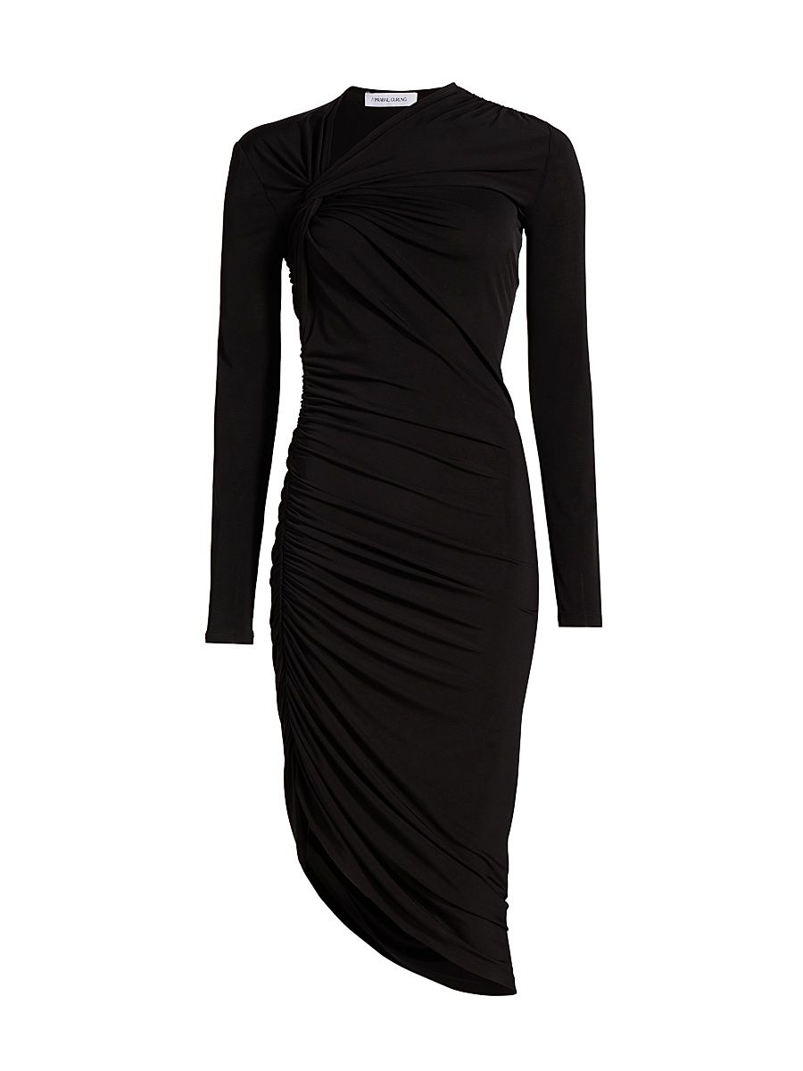 Women's Asymmetric Ruched Midi-Dress - Black - Size XL