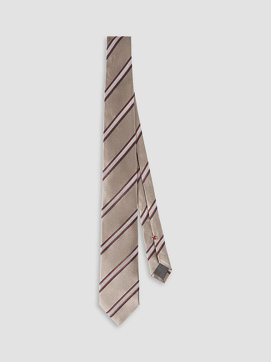 Men's Regimental Stripe Silk and Cotton Tie - Earth