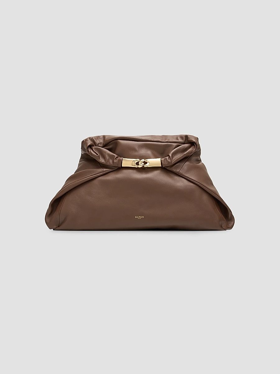 Balmain Women's Dinner At 8 Medium Leather Clutch - Marron Fonce