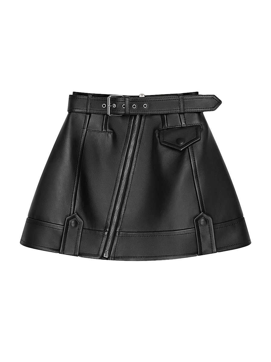Women's Mini Biker Skirt in Nappa Leather - Black - Size 2