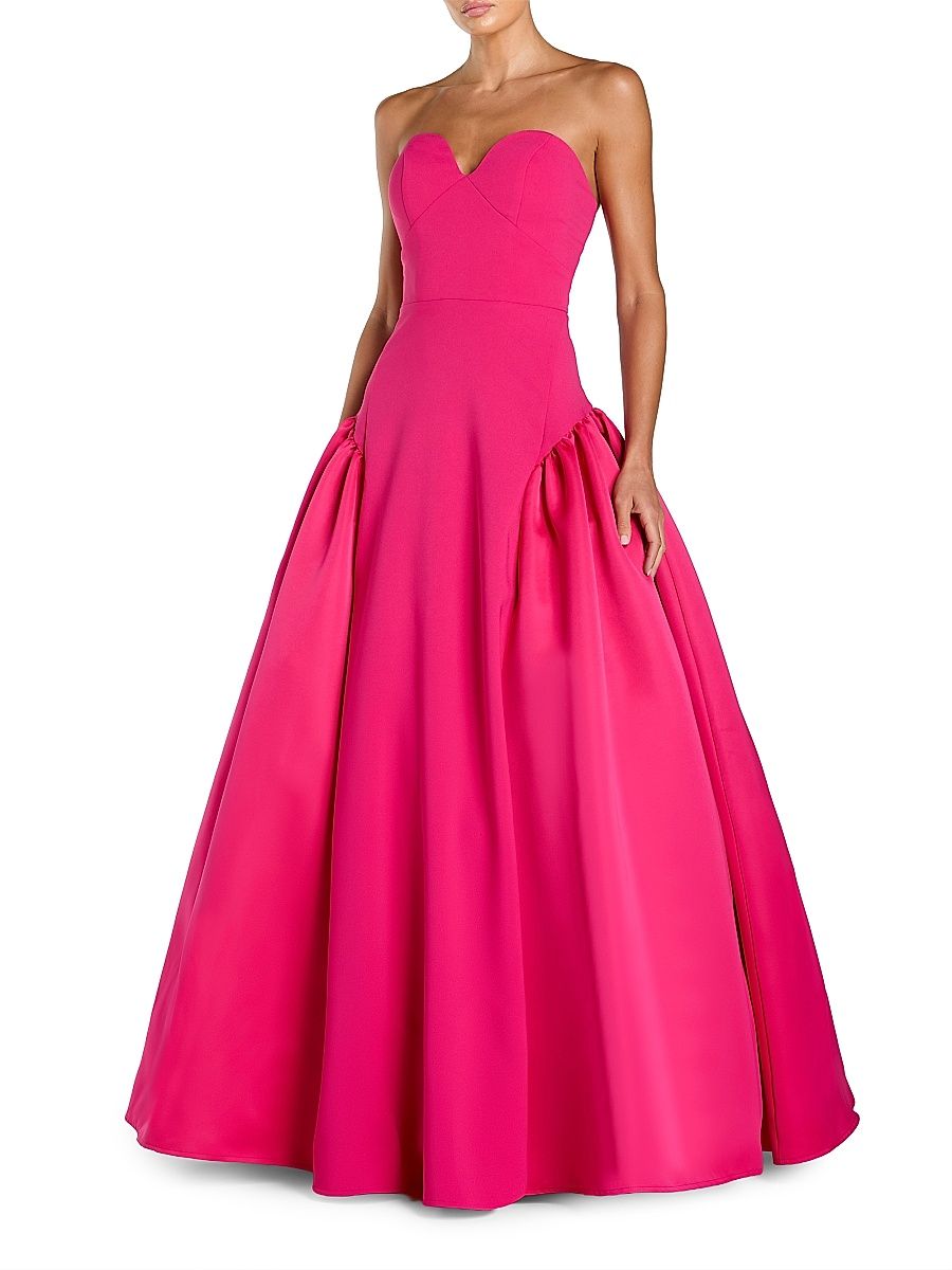 Women's Crepe-Satin Strapless Gown - Hot Pink - Size 14