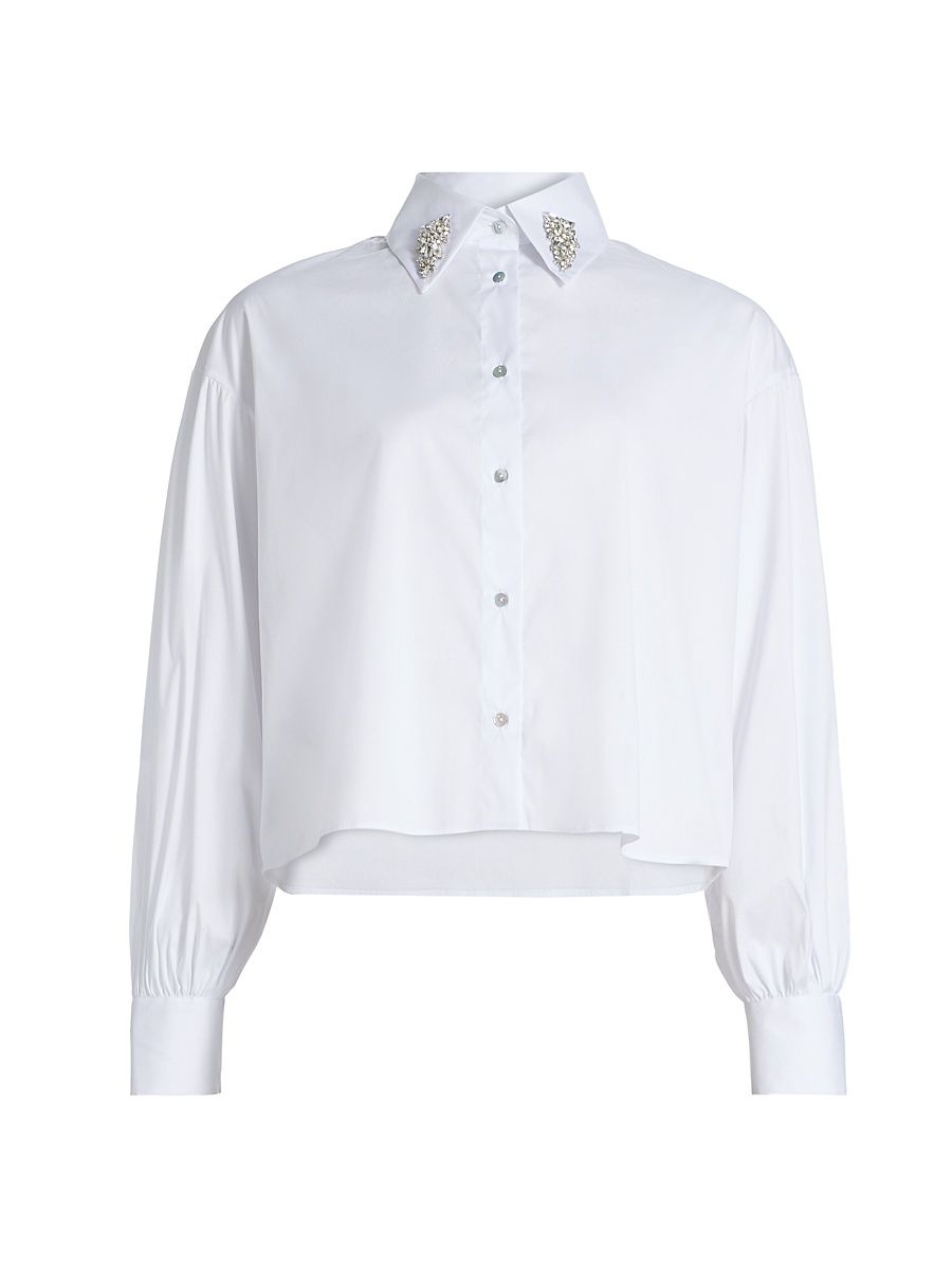 Women's Crystal-Embellished Cotton-Blend Shirt - White - Size 2
