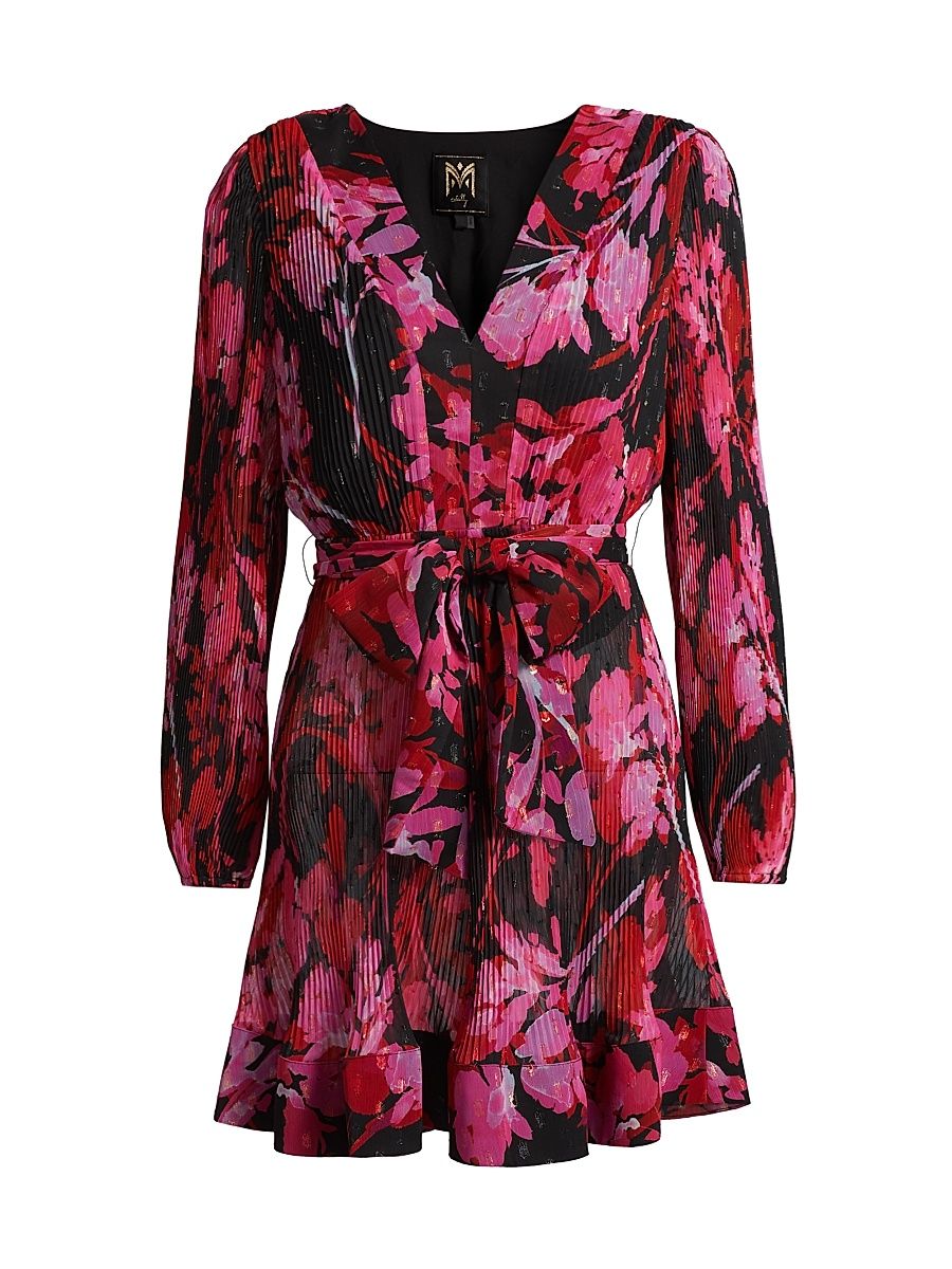 Women's Liv Floral Pleated Midi-Dress - Black Red - Size 12