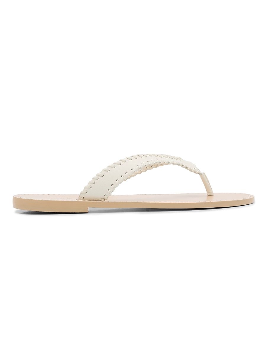 Women's Jessica Woven Leather Flat Sandals - Ivory Natural - Size 11