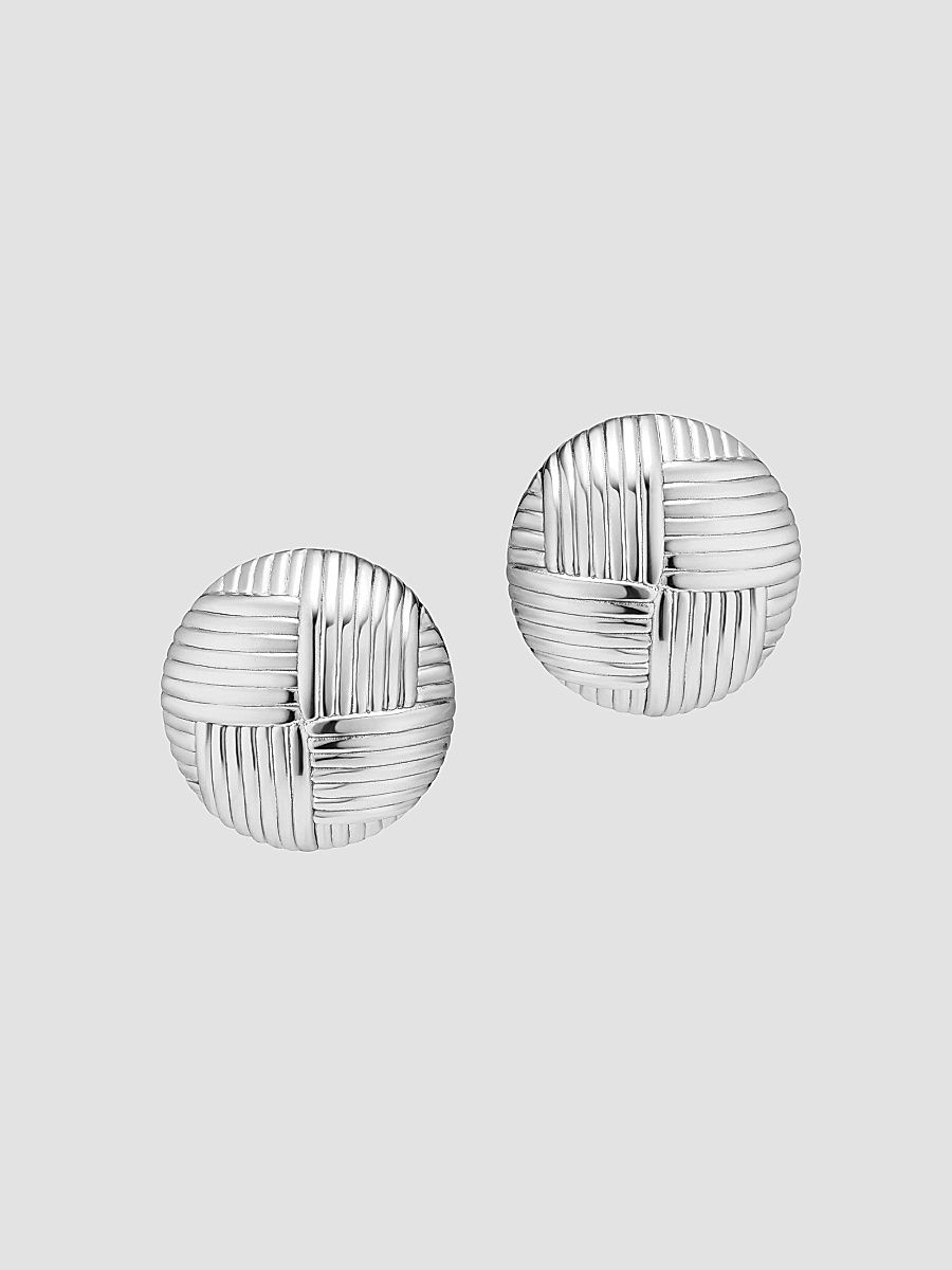 Women's Woven Button Earrings in Sterling Silver - Silver
