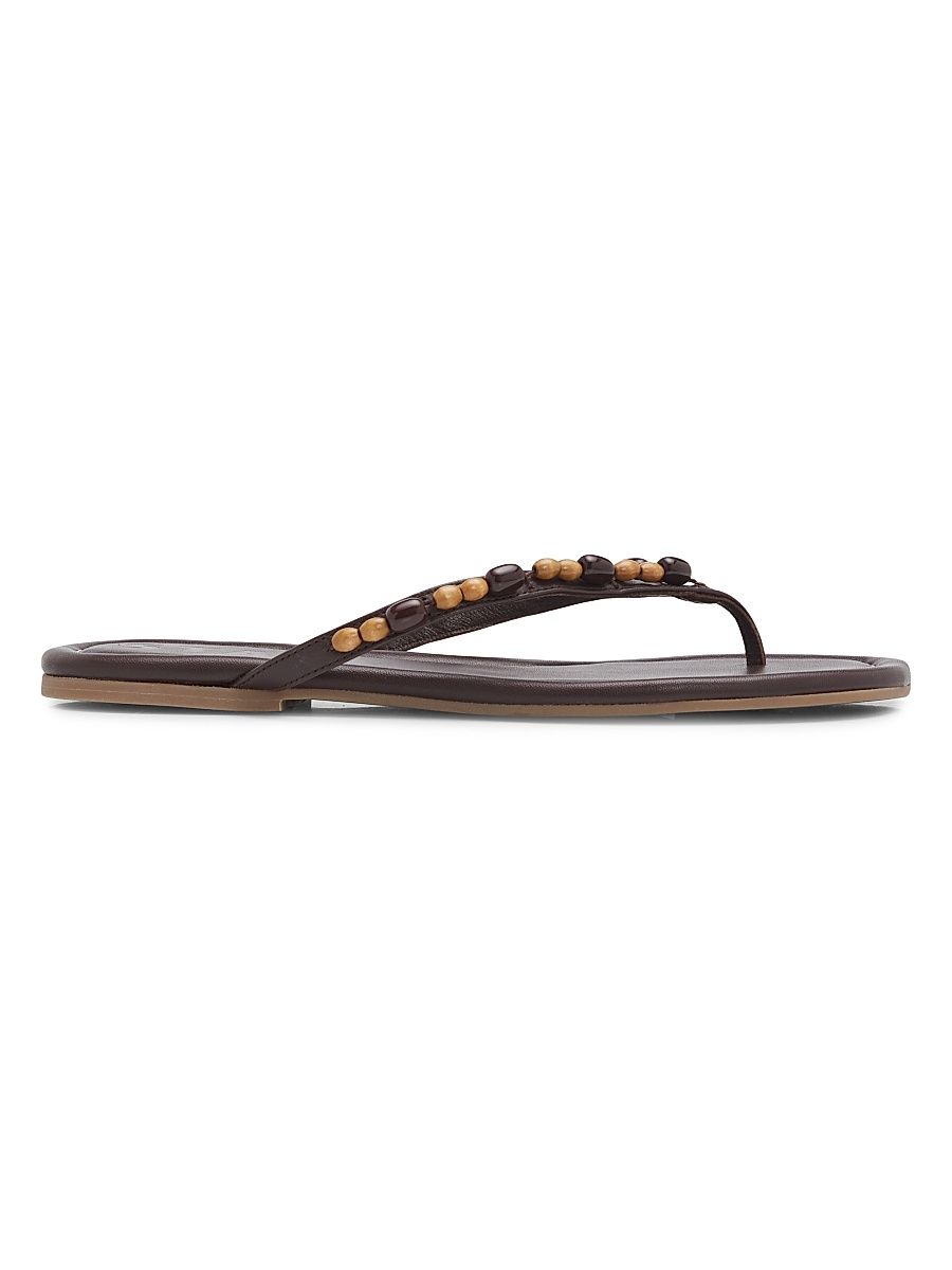 Women's Freja Beaded Thong-Style Sandals - Wood Beads - Size 12