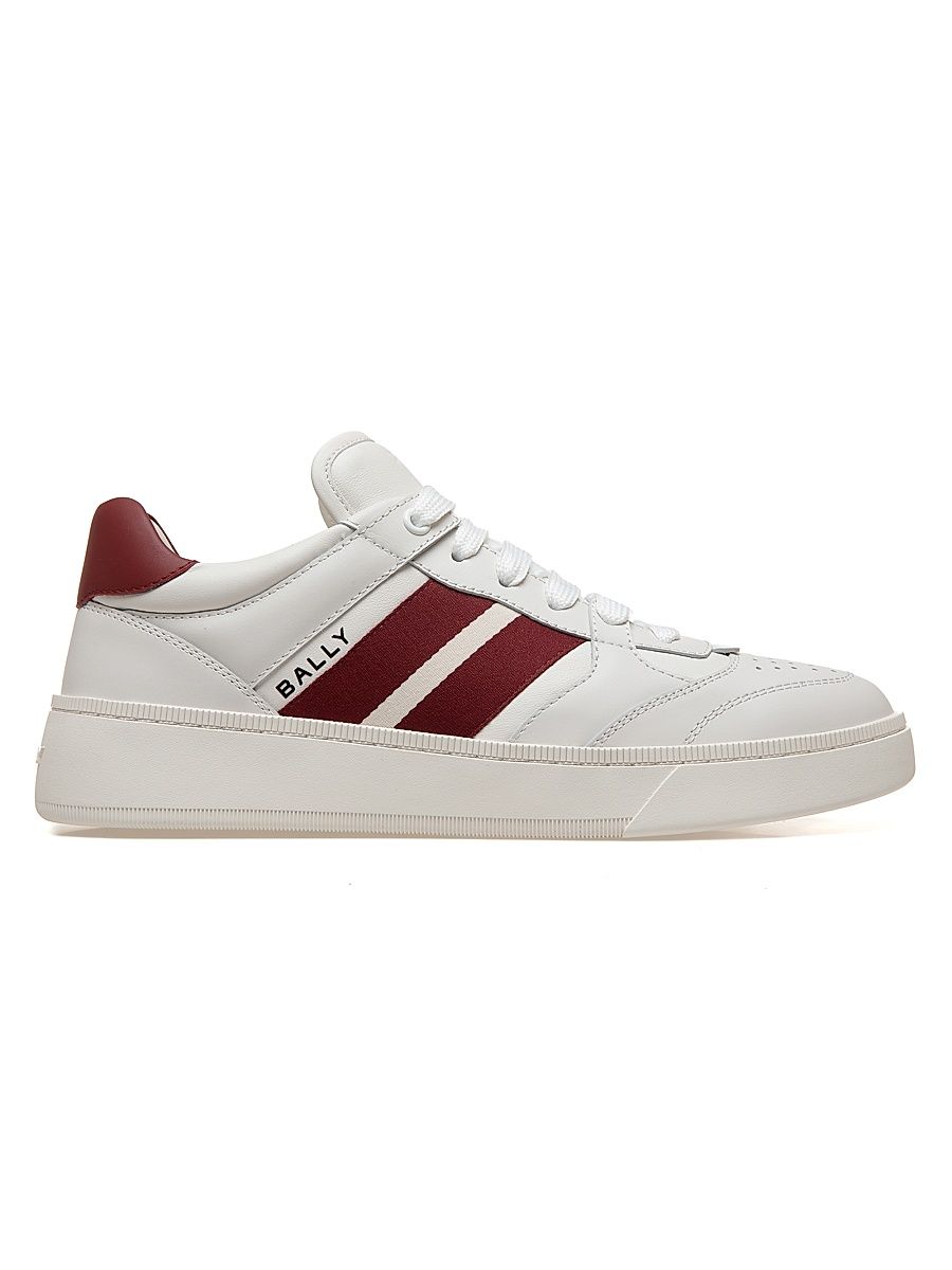 Men's Rebby Striped Leather Low-Top Sneakers - White Bally Red - Size 13.5
