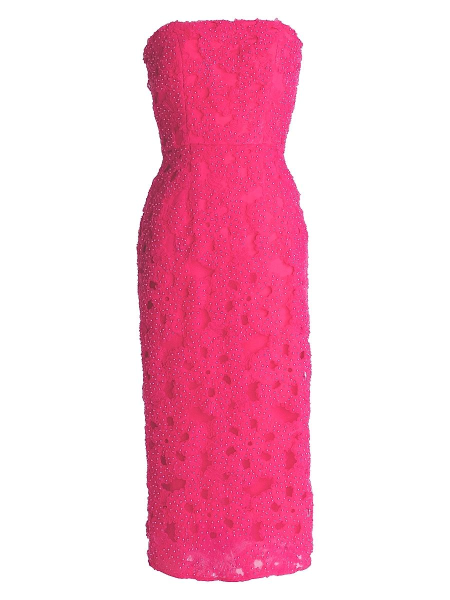 Women's Viviana Embellished Strapless Bustier Midi-Dress - Hot Pink - Size XXL
