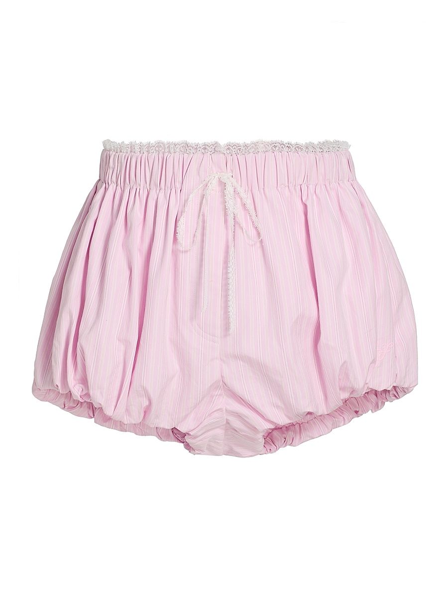 Women's Sparrow Lace-Trimmed Striped Cotton Shorts - Hibiscus Honey - Size XL
