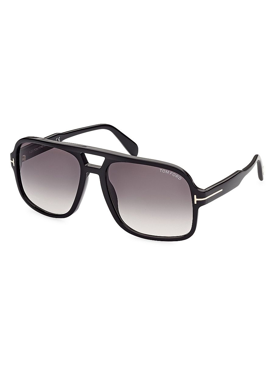 Men's Falconer-02 60MM Navigator Sunglasses - Shiny Black Grey