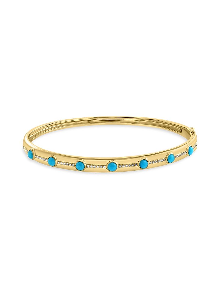 Women's 14K Yellow Gold, Turquoise & 0.19 TCW Diamond Bangle - Yellow Gold