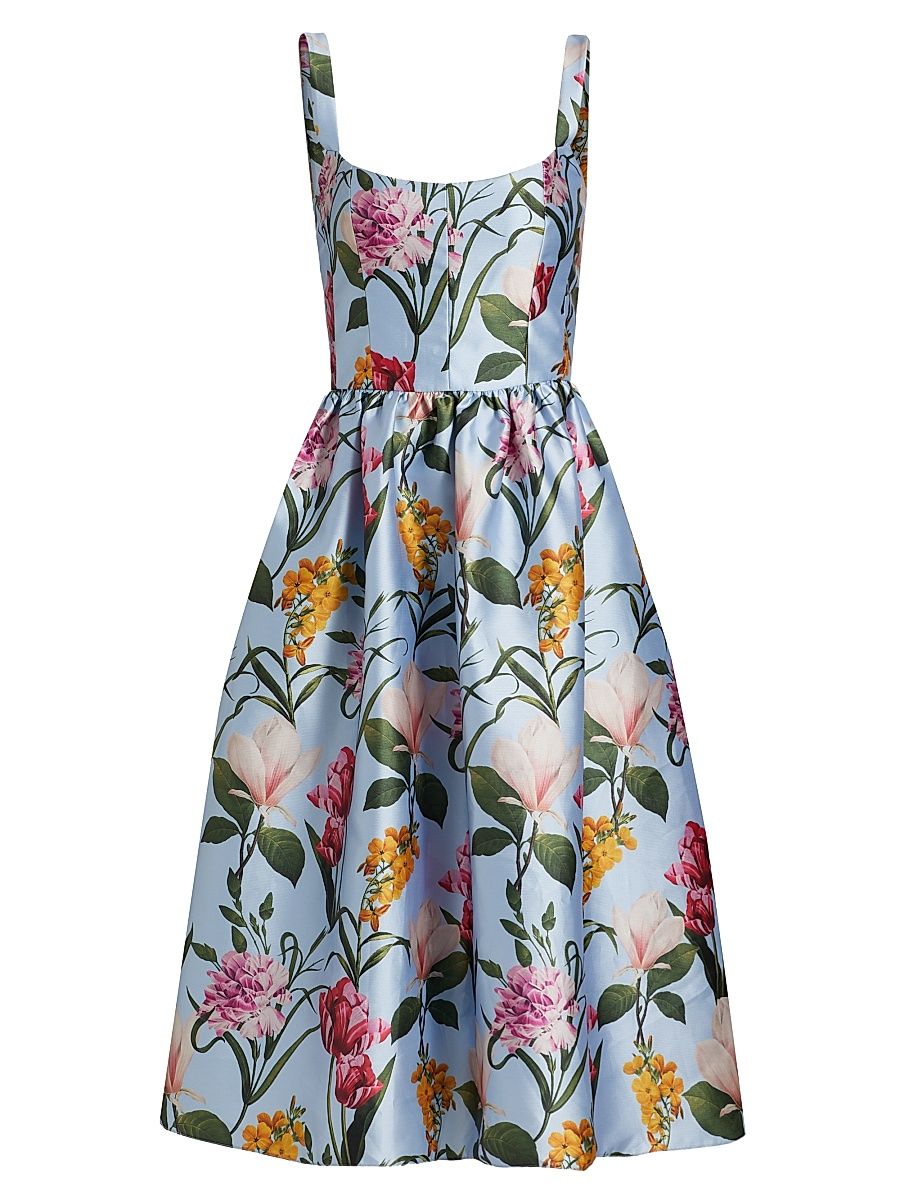 Women's Olena Floral Midi-Dress - Glacial Blue Blossoms - Size 10