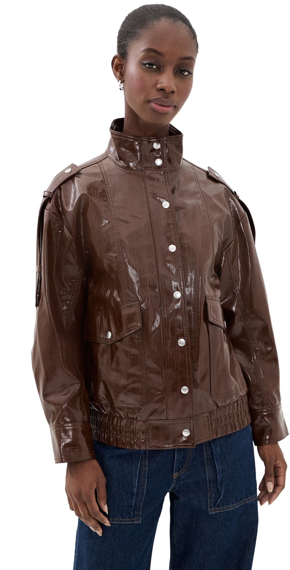 3.1 Phillip Lim Faux Textured Leather Bomber Jacket Espresso M