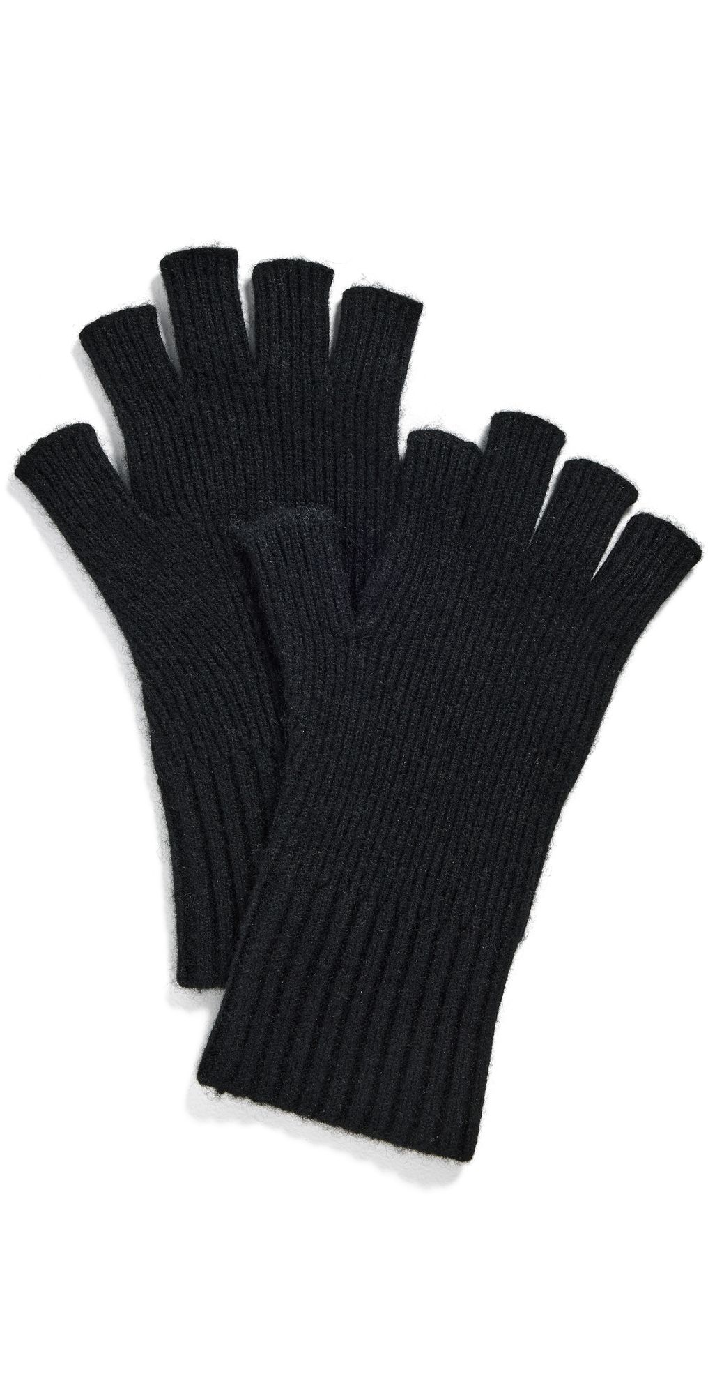 Vince Cashmere Blend Rib Knit Fingerless Gloves Heather Black One Size