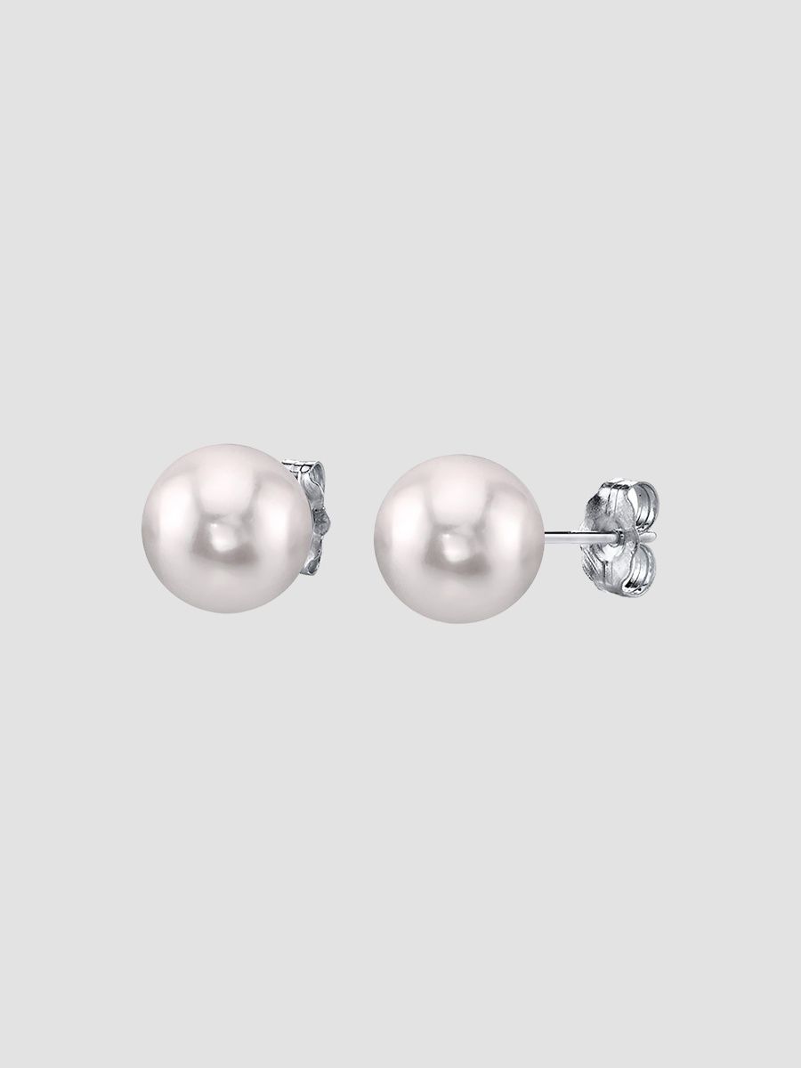 Women's 18K White Gold & Akoya Pearl Stud Earrings/8MM - White Gold