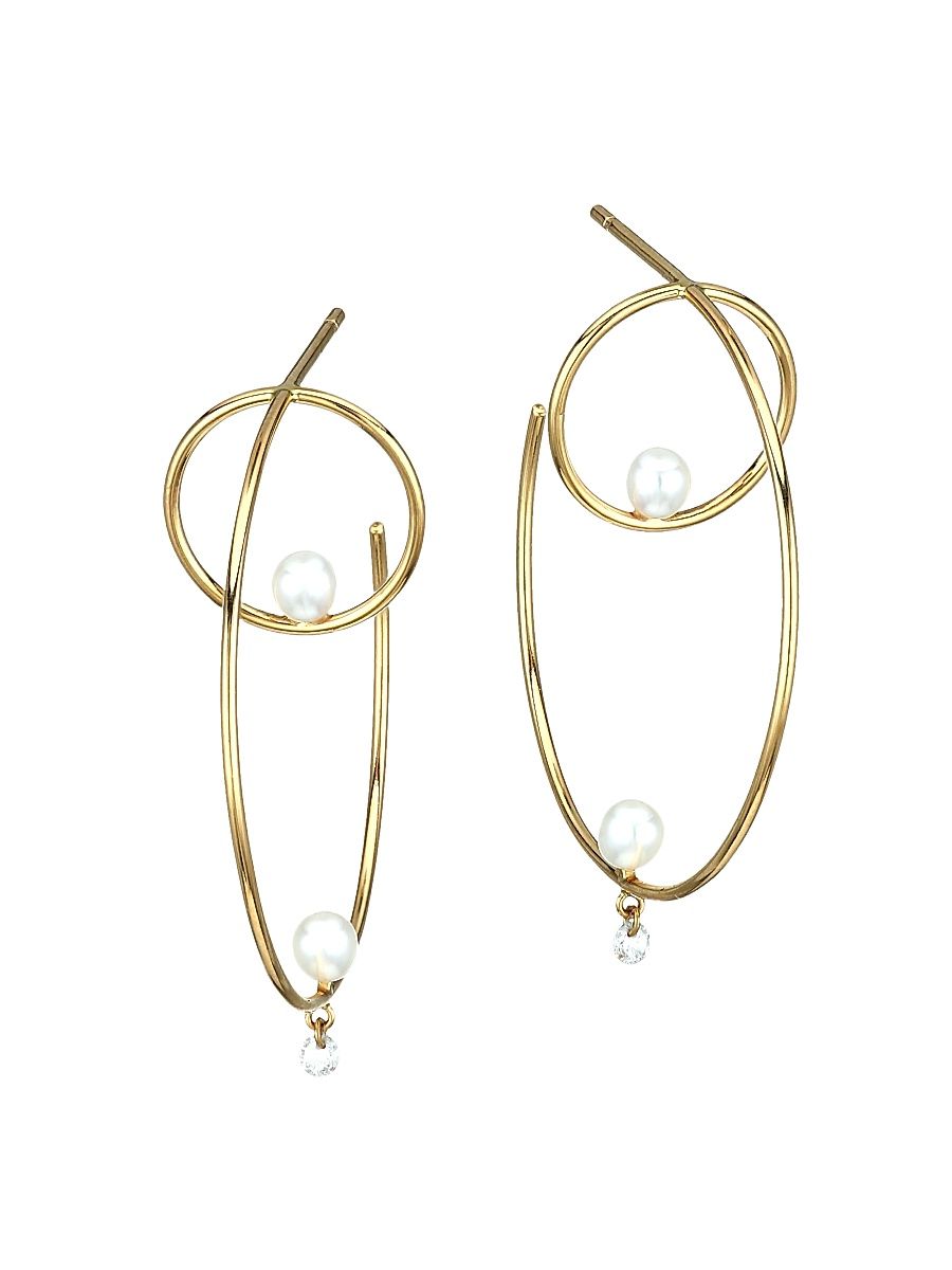 Women's Turn Around 18K Yellow Gold, Faux Pearl & Diamond Creole Hoop Earrings - Gold