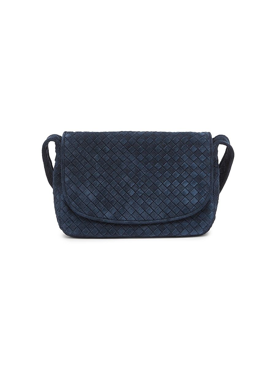 Men's Veneto Suede Flap Messenger Bag - Neptune Silver