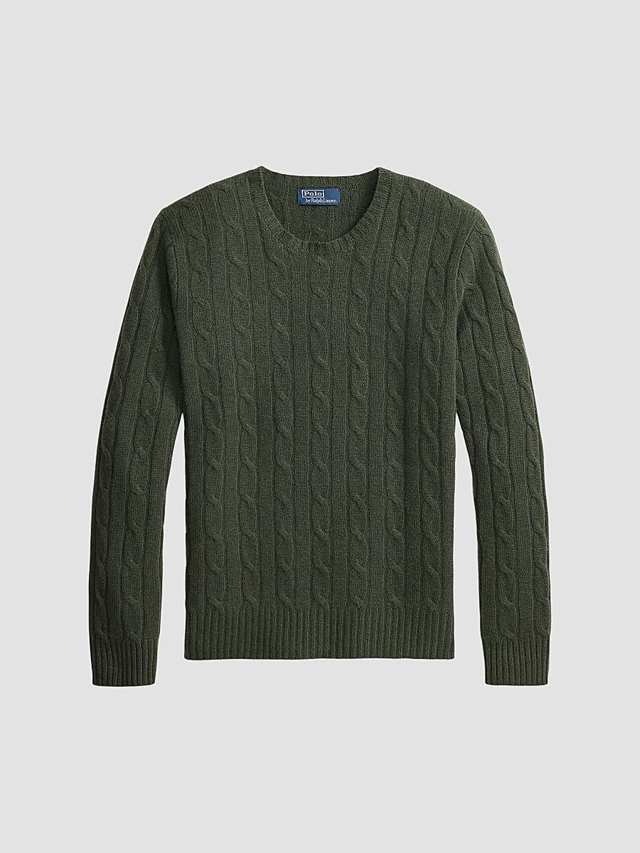 Men's Cable-Knit Cashmere Sweater - Lodgepole Pine Heather - Size XXL