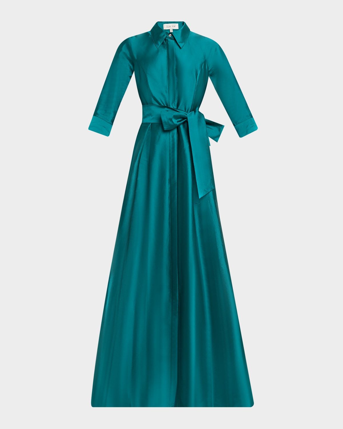3/4-Sleeve Taffeta Shirtdress Gown