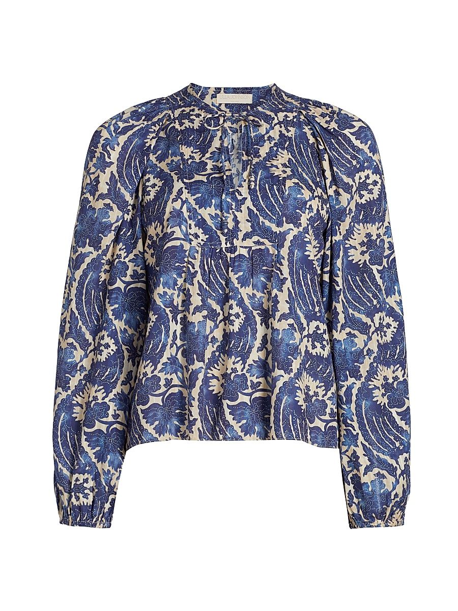 Women's Brea Floral Cotton-Blend Blouse - Ocean - Size 2