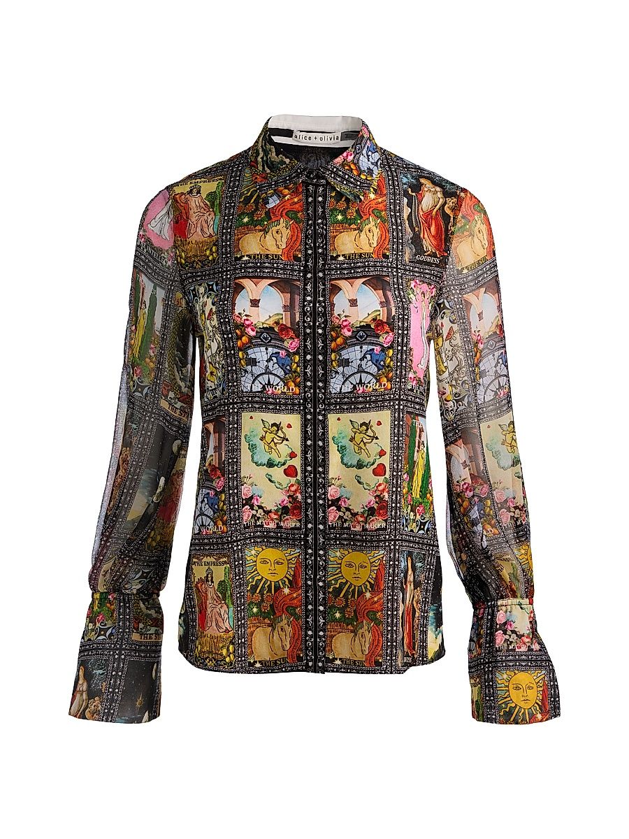 Women's Wan Tarot-Printed Silk Blouse - Enchanted Tarot - Size XL
