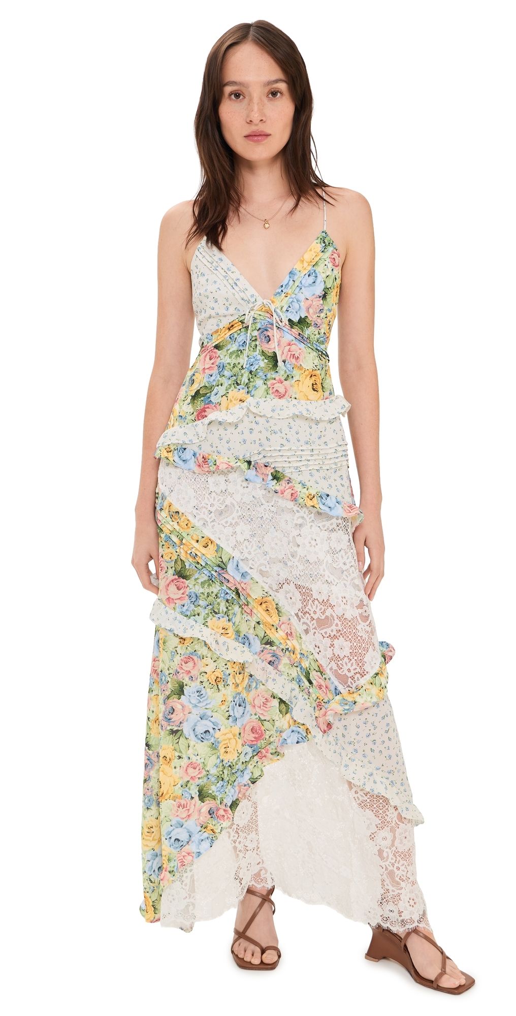 For Love & Lemons Rosalyn Maxi Dress Yellowblue XS