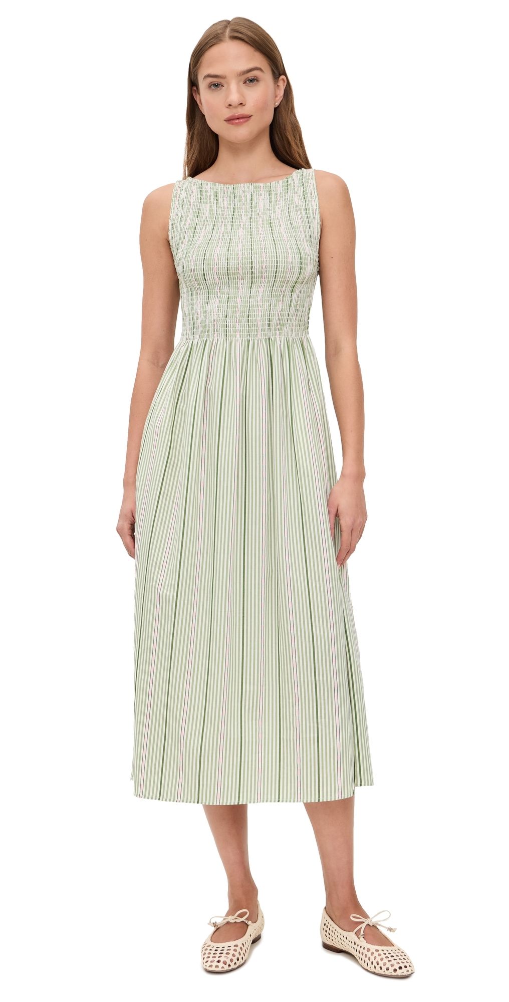 Hill House Home The Cosima Nap Dress Green Jacquard Stripe XXS