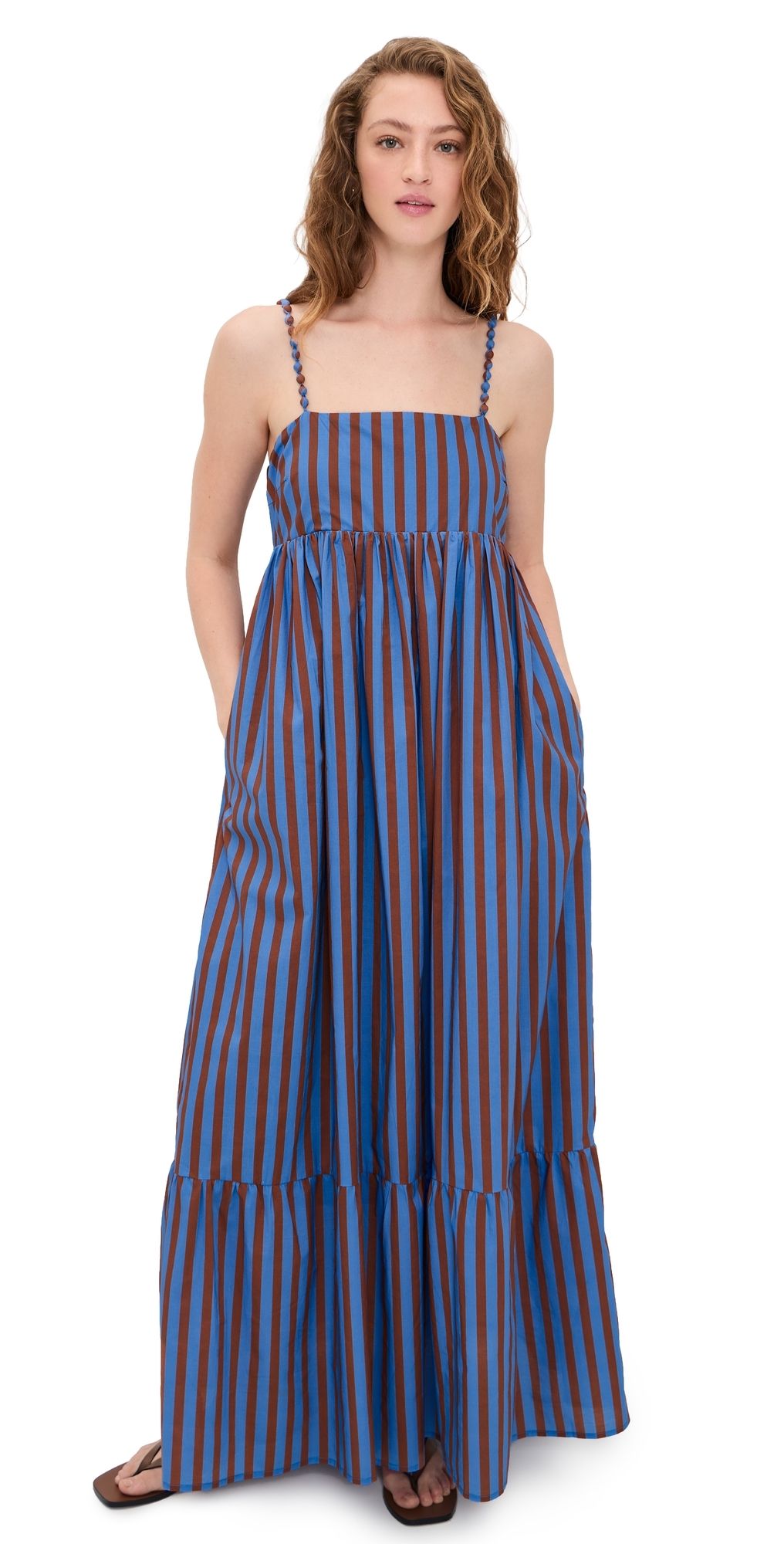 English Factory Big Stripe Maxi Dress Blue/Brown Stripe XL