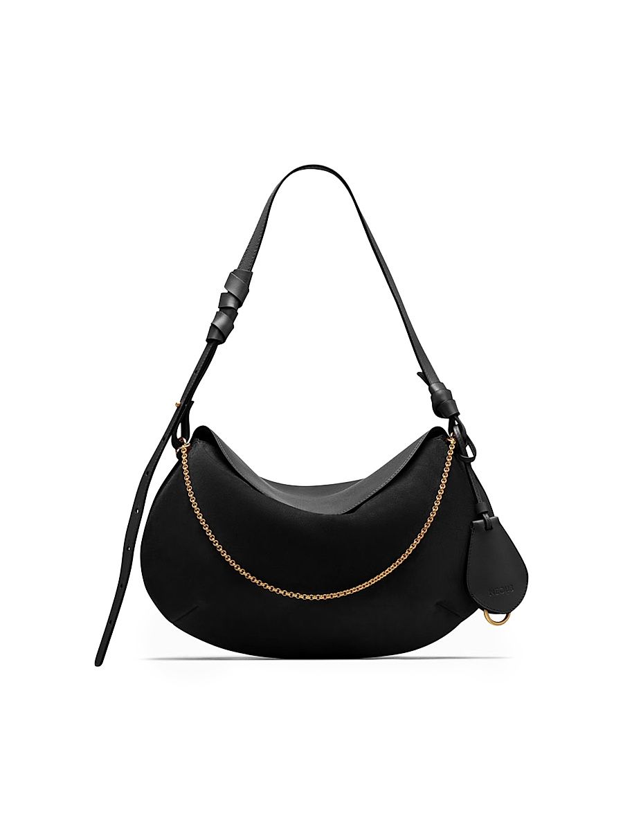 Women's Libra Suede & Leather Shoulder Bag - Black
