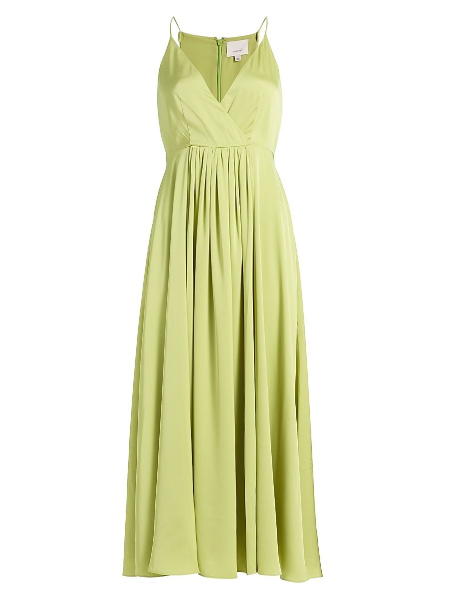 Women's Galina Satin A-Line Midi-Dress - Green Banana - Size 14