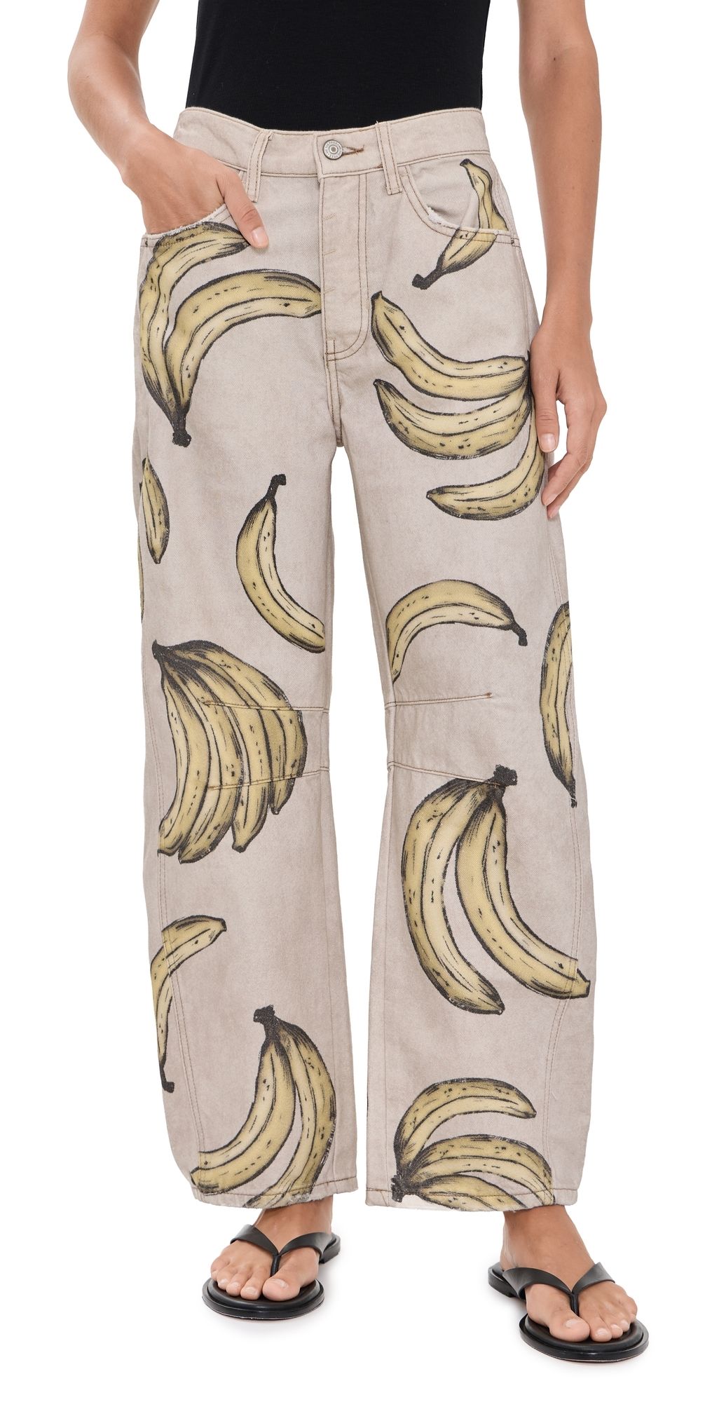 Free People Good Luck Printed Jeans Go Bananas 25