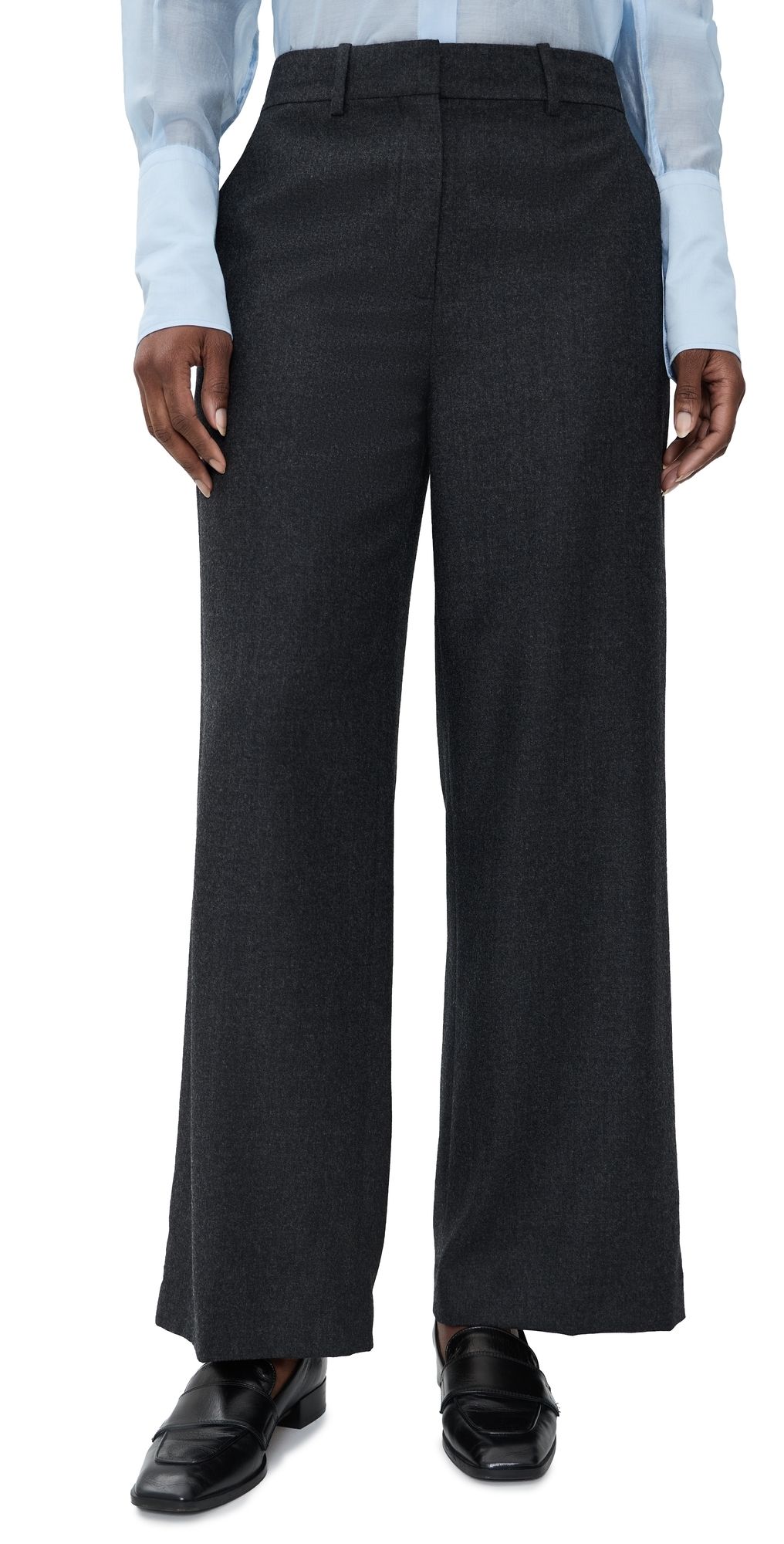 Theory Classic Straight Wool Trousers New Charcoal Melange 10