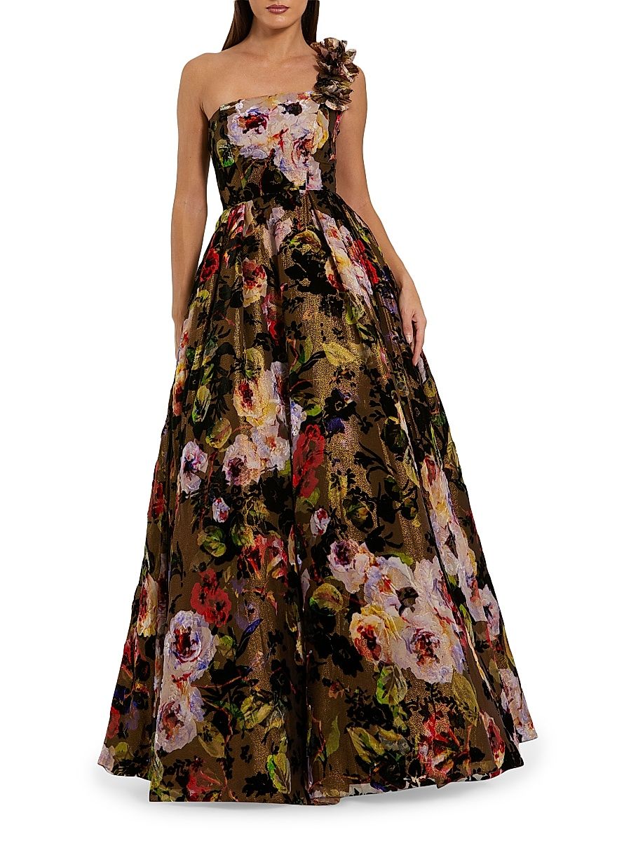 Women's Floral Organza Gown - Black Multi - Size 14