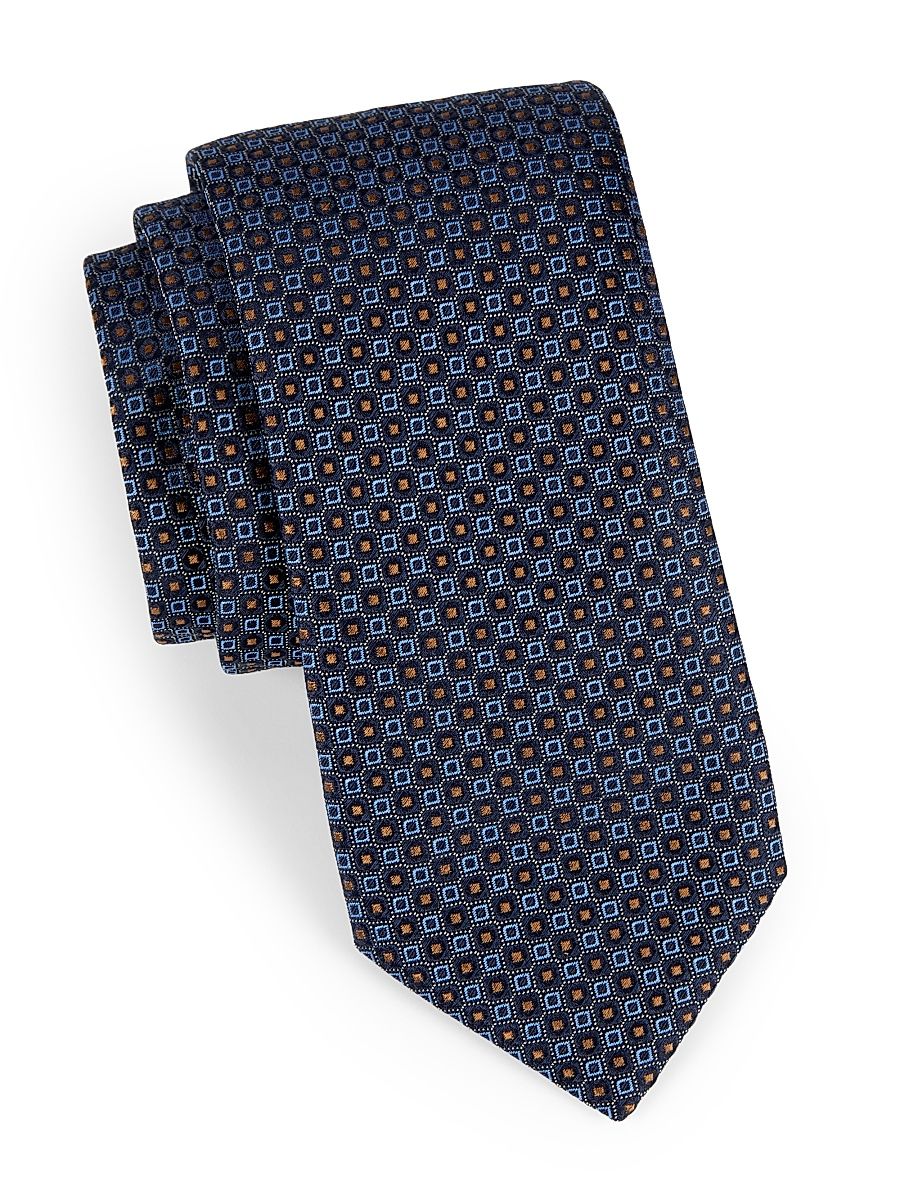 Men's Neat Geometric Silk Tie - Dark Blue