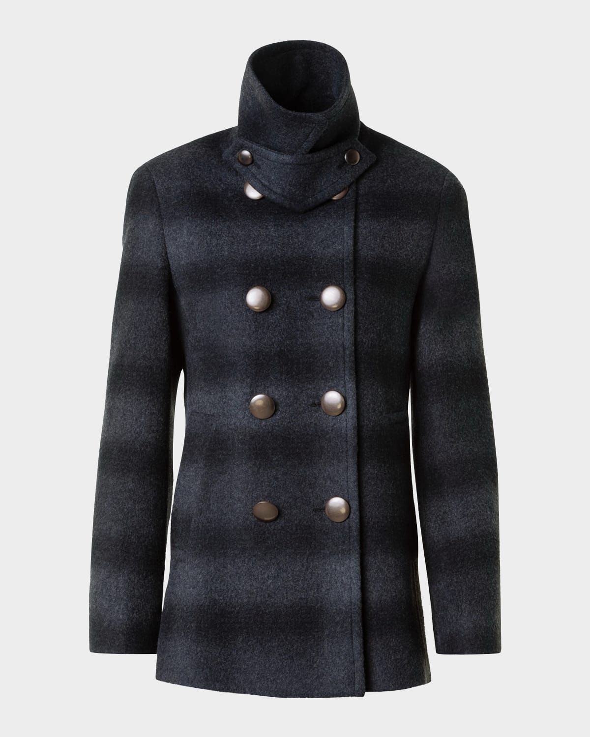 Blurred Check Brushed Wool Peacoat