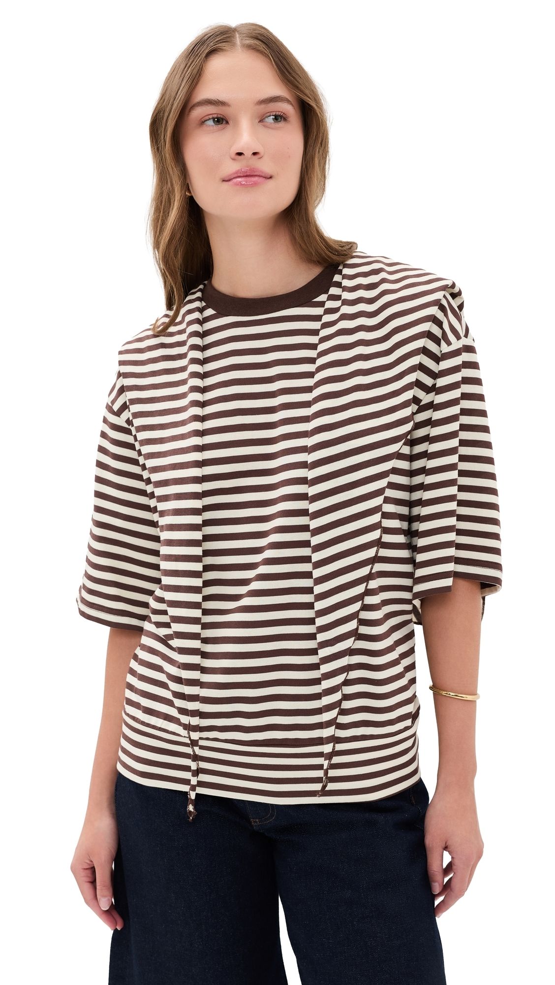 Lioness Olsen Knit Tee DARK CHOCOLATE STRIPE XL