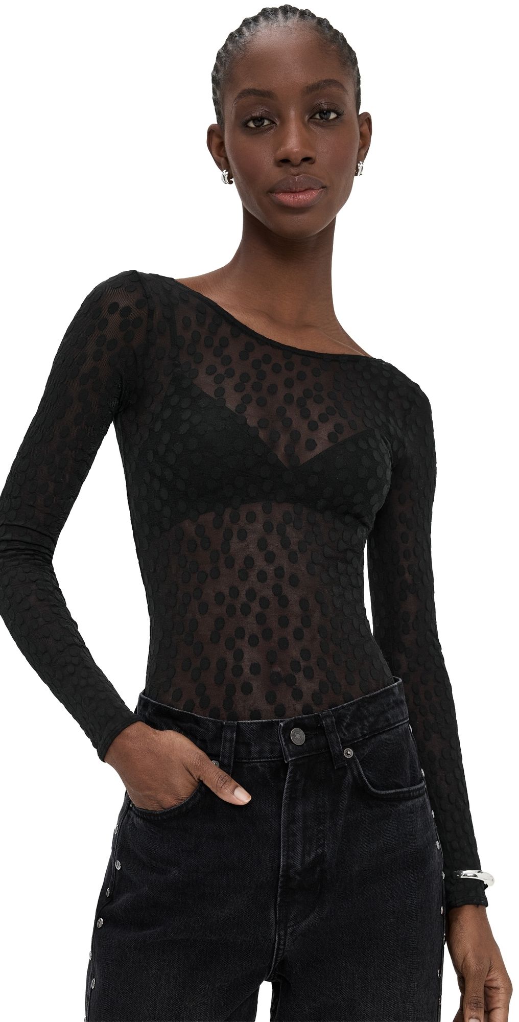 Wolford Sweet Dots String Thong Bodysuit Black S